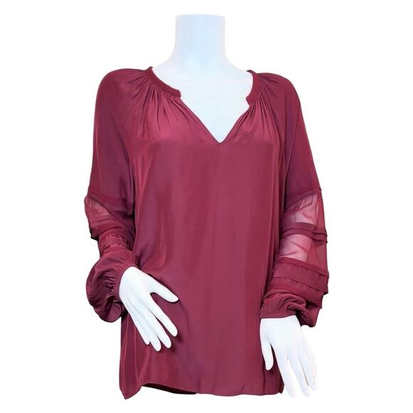 #T149 Ramy Brook Sheer Detail Puff Sleeve Top SZ M $345 - Picture 2 of 11
